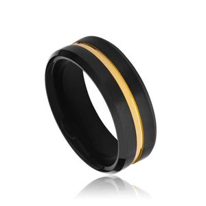 Cluster Rings 8mm Width Black Rings for Men Tungsten Carbide Band Black/Gold Plating Groove Surface Design Size 7-13 Free Shipping Y2406016R6C