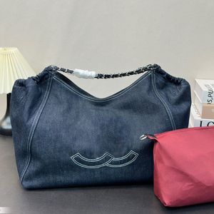 Designer Classic new Women Canvas Beach bag Chain handbag Shopping Bag Denim Handbag Large capacit yTote travel bag Denim blue bag leather handle 42m