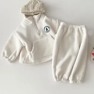 Conjuntos de roupas para meninos garotos filhos engrossam moletom para crianças roupas meninas algodão sólido algodão de manga longa Tops de calça de calça 2pcs