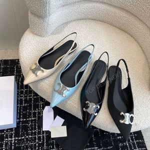 Punte di dita dei tacchi piatti da donna Slanci sandalo Slingback Guida cinghia in pelle Slip su scarpe da mulo scarpe da design piatto scenografiche calzature di fabbrica con scatola