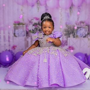 2024 Purple Luxury Flower Girl Планты короткие рукава рекинестоны бальные платья