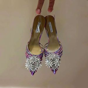2024 New European And American Pointed Fashion Snowflake Metal Buckle Sandals, Silk Sexy Thin High Heel Shoes For Women