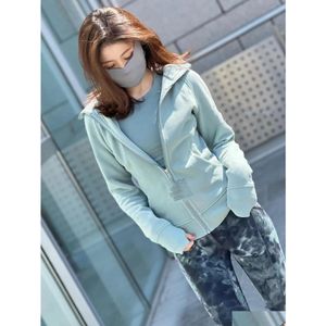 Womens Hoodies Sweatshirts Women Sport Fleece Jacket Fl Zipper Yoga Coat Clothes Outfits Running Thumb Hole Sportwear Gym Workout Drop Ota0U