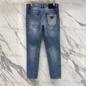 men's jeans Designer jeans heavy industry diamond inlaid triangle logo embroidered slim fit summer pants