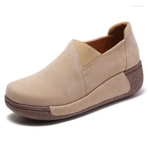 Casual Shoes Cow Suede Genuine Leather Women's Ladies Platform Loafers Female Moccasins Shake Flats Lightweight Walking Sneakers