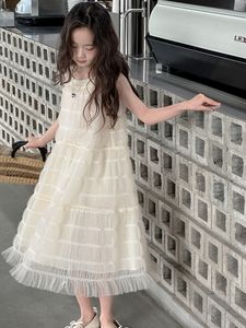 Moda duże dziewczyny puff gazy sukienki letnie dzieci białe koronkowe sukienki księżniczki Słodki dzieci na plaży ubrania wakacyjne 4-15t S1506