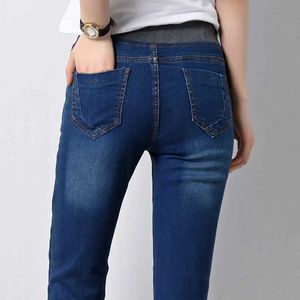 Kvinnors jeans sommar capris jeans kvinna elastisk hög midja mager stretch vit jean mamma casual kvinnlig kn längd denim shorts byxor byxor y240604khxh