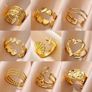 Anéis de casamento Starfish Shell Aço inoxidável aberto para mulheres minimalistas colorido de ouro geométrico Anel estético jóias da moda Anillo