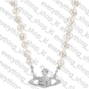 Viviane Westwood Necklace Saturn Pearl Women Light Luxury Netizens Classic Full Diamond Planet Collar Chain High Version Viviane Westwood Designer Jewelry 532