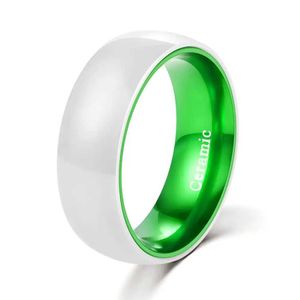 Cluster Rings 2023 Trendy 8mm New In Green Rings White Ceramic Ring for Man/Women with Aluminum Liner Interior Comfort Fit 6-13 Free Shipping Y240601A544