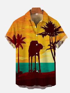 Herren Polos Beach Sunset Kokosnussbaum und Rüstung Walker Hawaiian Print Kurzarm Shirt Plus Size S-5xl Q240605