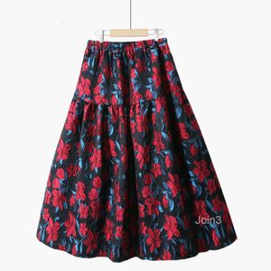 2023 Autumn New Jacquard A-line Skirt Splicing for Slim Style Hepburn Floating Carved Mid length Skirt