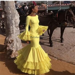 Żółte flamenco syrena sukienki na bal