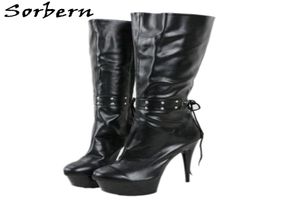 Sorbern 15cm High Heel Boots Women Knee Lace Up kal straps platform boy pole dance stripper heels custom wide fit boot ladies119960