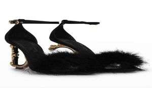 Лучшие роскошные ботинки Keira Sandals Женщины бароккохил черное перьев Анклэтрэп и телячья шкура Бароквель.