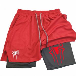 Impressão de aranha 2 em 1 compi shorts para homens Treinamento atlético de ginástica y2k shorts com bolsos 5 polegadas verão rápido seco respirável k8fb#