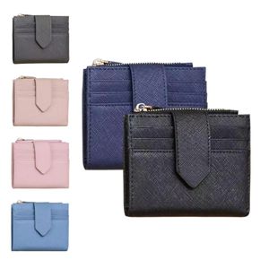 Luxury Saffiano Triangle Leather Cartilhas de moedas Bolsas de criação de moedas Momente cartões de cartões Lady com caixa de cartão carteira puese genuíno de couro 9 slot -chave de cartas bolsa