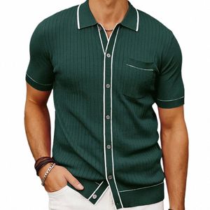 Luxo de luxo masculino Manga curta Camisa polo de retalhos casual de lapela para baixo Fi Knitwear Roupas de verão 2024 Novo e3eh#