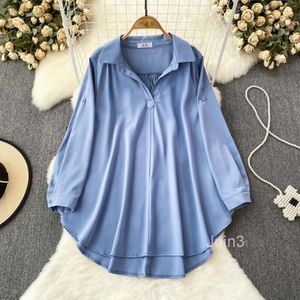 2024 Summer Korean Fashion Long sleeved Loose Slimming Mid length Single breasted Shirt Womens Casual Top