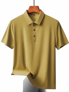 2024 Summer New High-End Mesh Ice Silk Short-Sleeved T-Shirt Men's Shirt Collar Purple Khaki Green Solid Color Slip Polo 50eR#