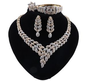 Conjuntos de jóias clássicas da Iigeria Conjuntos de folhas de casamento de noiva elegantes Brincos de pulseira anel de pulseira para jóias femininas de Dubai8882192