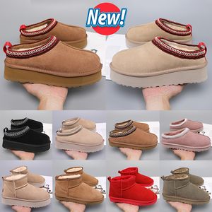 Kadın Tazz Terlik Avustralya Tasman Shearling Slaytlar Klasik Ultra Mini Platform Botlar Kayma Kürk İzler Koyun derisi süet kış erkek düz tasarımcı patik