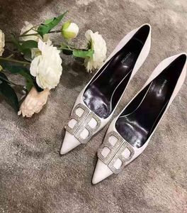 Slipperspointed high heels women's thin Heel Black Satin 8 cm heel single shoes5237838