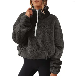 Kvinnors hoodies fleece varm stativ krage tröja höst vinter y2k mjuk halv zip turtleneck tröjor överdimensionerade lösa casual kvinnor huva