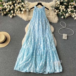 French Summer New Sleeveless Hanging Neck Dress High end Sexy Off the Shoulder Long Dress Vacation Beach