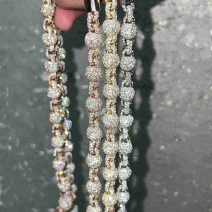 Design S925 Sterling Silver necklace Hip Hop Round Bead 3d Design Chains Men Necklace Moissanite Diamond Vvs necklace
