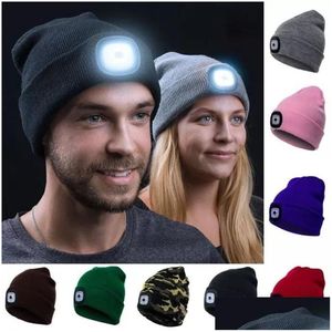 Beanie/Skull Caps LED -stickade hattar utomhusfiske som kör lysande hatt klättring mössa julklapp droppe leverans mode accessorie dh wxev
