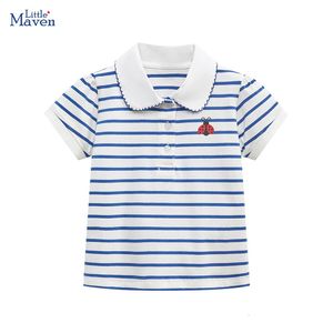 Little Maven 2024 Summer Childrens Clothing Baby Girls Top T-shirt Sticker Polo T-shirt Cartoon Ladybug Childrens Clothing 240517