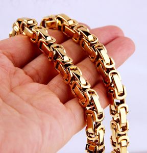 568mm Customized Any Length Gold Tone Byzantine Stainless Steel Necklace Boys Mens Chain Necklace Fashion jewelry5457697