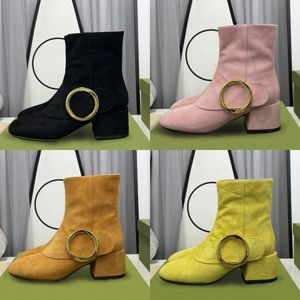 designer heels Blondie Ankle Boot 40mm Beige pink yellow Canvas Black Leather Flat Chunky ladies boots