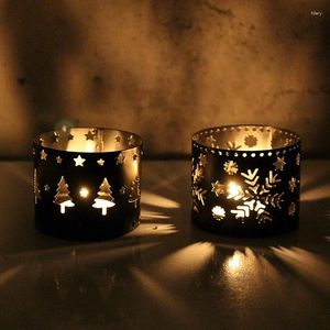 Candle Holders Snowflake Reindeer Christmas Holder Iron Hollow Tree White Gold Black Home Party Decoration J99Store