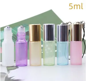 Storage Bottles 5ml Travel Glass Roll On Bottle Portable Empty Refillable Sample Roller With Pendant For Essential Oil Liquid Perfume SN