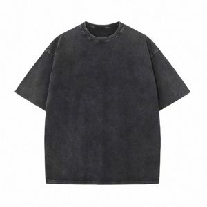 230g Cott Retro T-shirt Drop-shoulder Sleeve Men Women Vintage Short-sleeve T Shirts Solid Color Hip Hop Loose Tees N1oD#