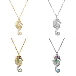 2020 New Arrival Lucky Necklace CZ Stone Colourful Seahorse Pendant Necklace For Women Men Dropshipping Gift Jewelry 344s