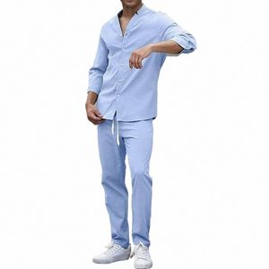 incerun 2023 Men's Sets Solid Color Loose Stand Collar Half Sleeve Shirt & Pants 2PCS Streetwear Fi Casual Men Suits S-5XL H5VB#