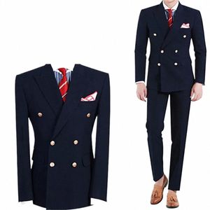 navy Blue Men Suits 2024 Fi Peak Lapel Double Breasted Blazer Set Wedding Tuxedo Smart Casual 2 Piece Blazer with Pants v3Xv#