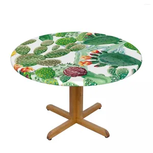 Table Cloth Round Cover Protector Polyester Tablecloth Cactus Watercolor With Elastic Edged