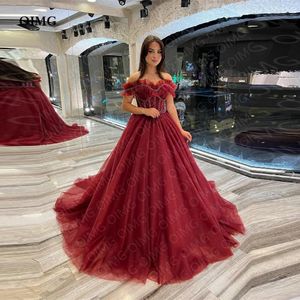 Party Dresses OIMG Wine Red A Line Evening Ball Gowns Vintage Dubai Sweetheart Off Shoulder Beads Formal Night Prom Dress