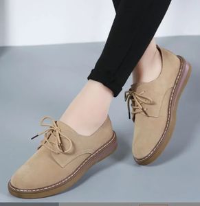 2024 Winter Women Sneakers Oxford Shoes Flats Shoe Leather Suede Lace Up Boat Round Toe Moccasins 240612