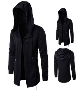 2017 Autumn Spring Fashion Trench Men Windbreaker Long Cloak Coat Witch Cloak Hooded Jacket Black Plus Size M5XL7071367