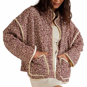 chaqueta de mujer Winter Jacket Women Autumn Fr Printed Thin Pocket Decorati Cardigan Cott Coat Women's Top 50BA#