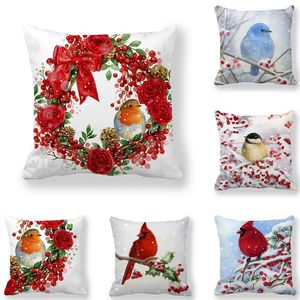 Pillow Robin Bird Christmas Cover Encrypted Peachskin Polyester Pillowcase Sofa Car Seat Party Home Decor