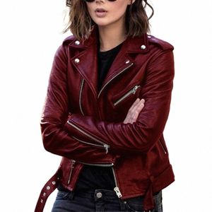 autumn Short Jacket Solid Female Moto Biker Jackets Thin Ladies Cool Faux Leather Jacket Slim Short Leather Outwear W1vb#