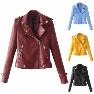 plus Size Women Zipper Short Jacket Sweet Cool Jacket Coat Autumn Jacket Black Slim Lady PU Leather Jackets Female Faux Femme O8uI#