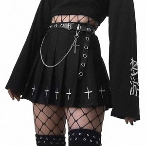 women&/39;s High Waist Gothic Punk Mini Skirts Ladies Cross Pattern Mini Pleated Skirt Dark Style Club Party Streetwear Cosplay J8dc#