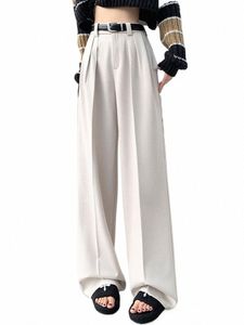 jielur Autumn Fi Wide Leg Pants New High Waist Belt Straight Casual Solid Color Loose Female Suit Pants Simple Streetwear J7FM#